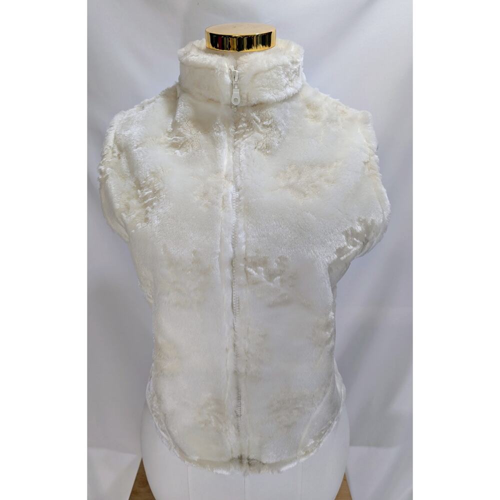 Coldwater Creek Faux Fur Zip Vest Embossed Leaf Cream Made in USA Size S